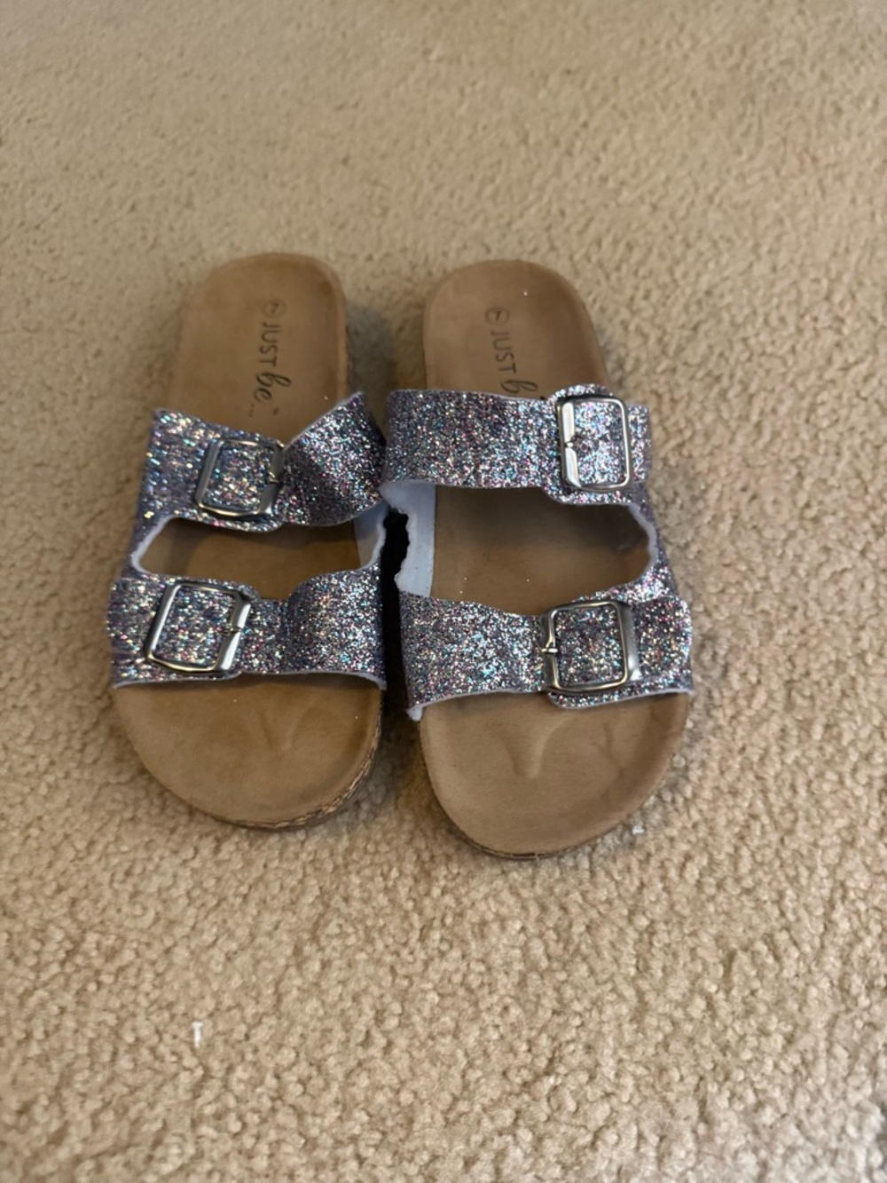 Just Be Women’s Double-Buckle Glitter Slide Sandals - Multi Sparkle